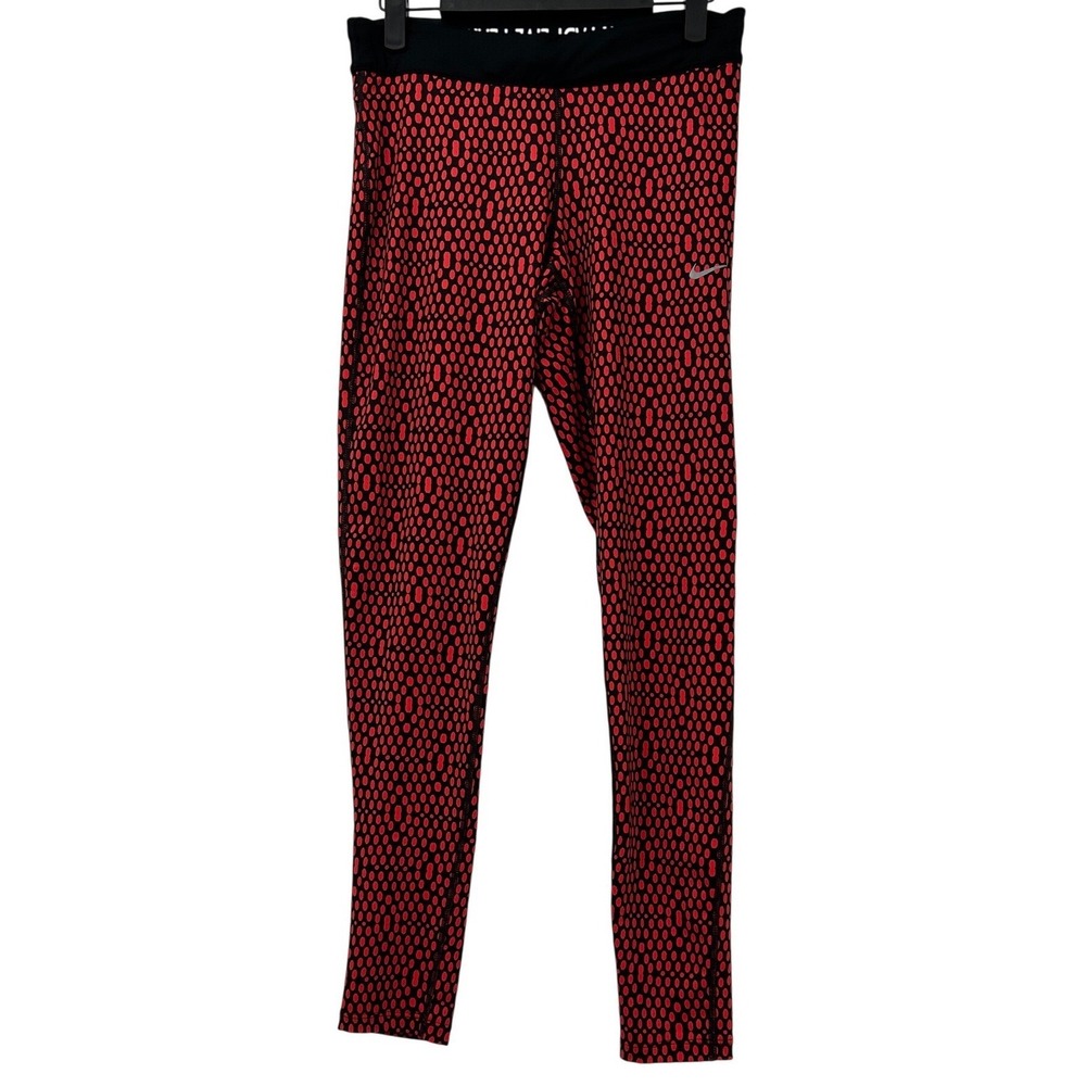 Nike Dri-FIT Running Leggings Red Black Dotted Pattern Womens Medium‎ Run Fast